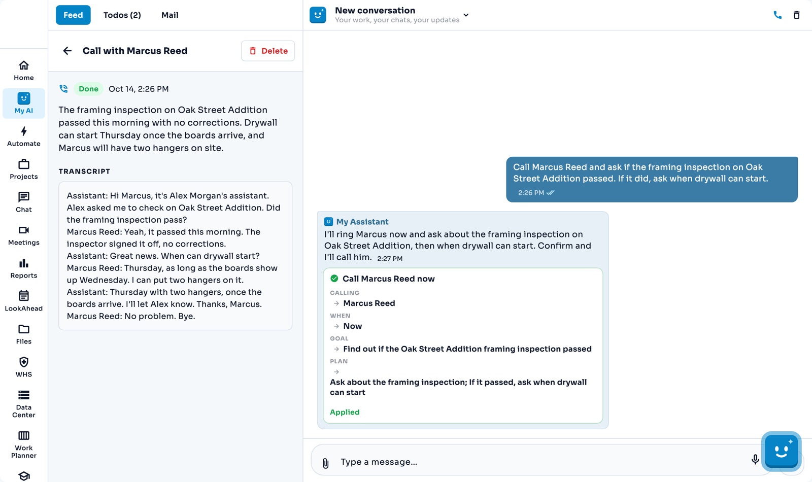 AI phone calls in BuilderSolve